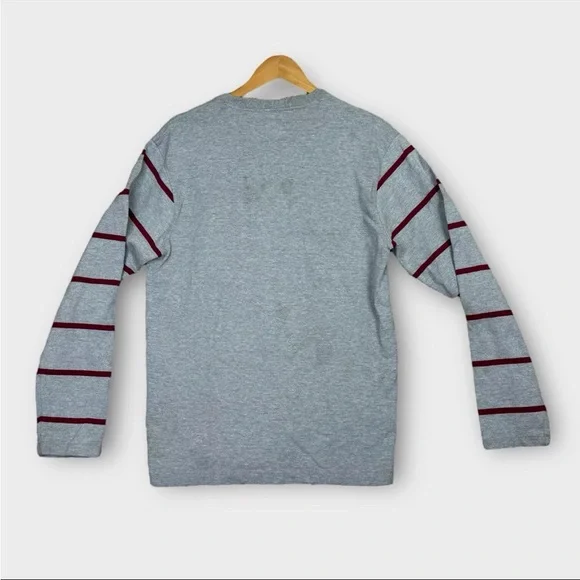 Vintage Stussy Sweatshirt Mens Large Gray Big S Logo Print Striped Sleeve Preppy - Picture 2 of 13